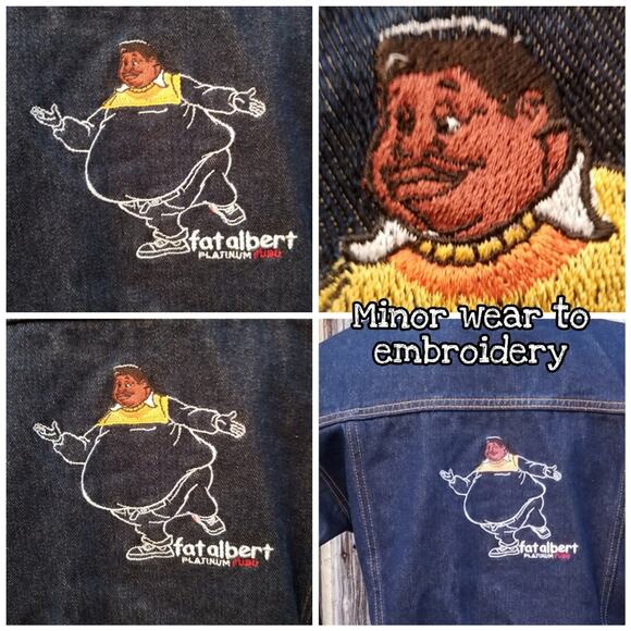 VTG FUBU Fat Albert Denim Trucker Jacket Size M Embroidered Comics Cosby Cartoon - Picture 5 of 10